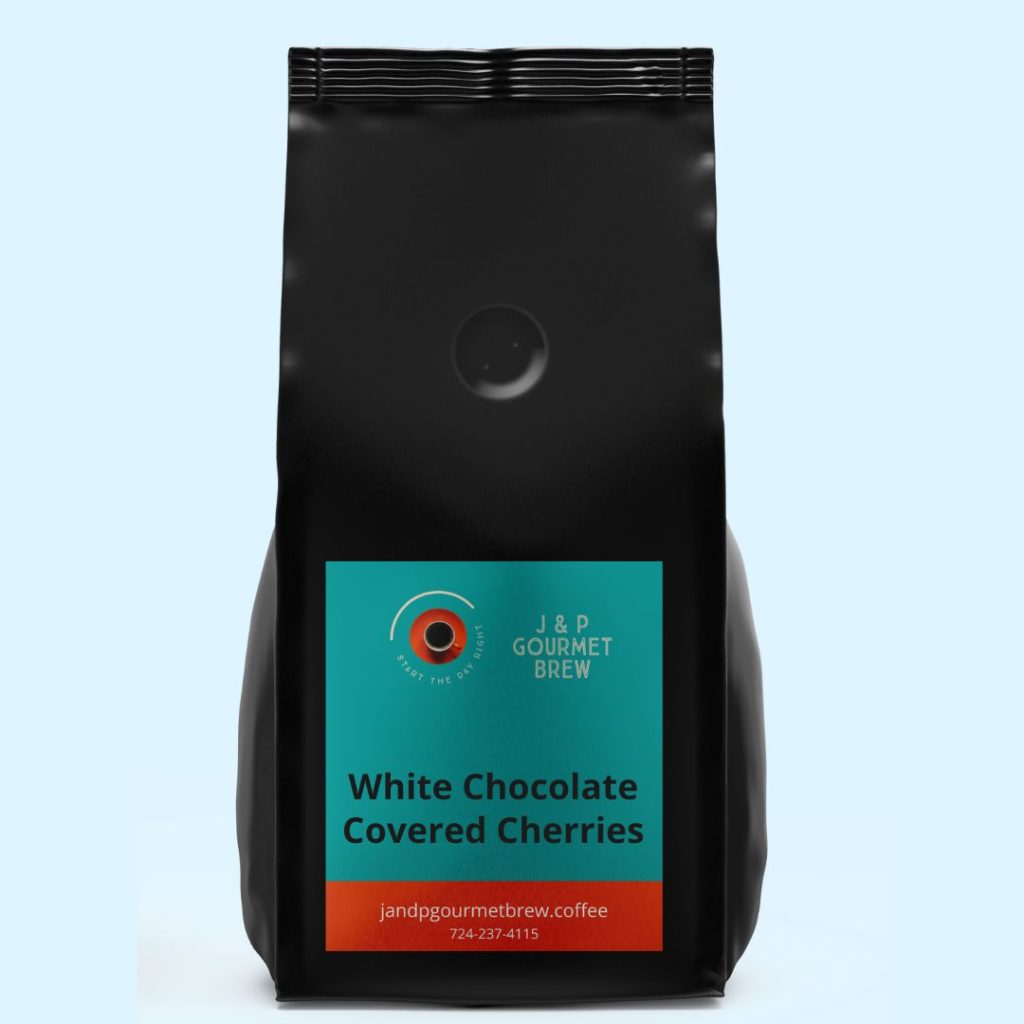 White Chocolate Covered Cherries Flavored Coffee (in a black bag)